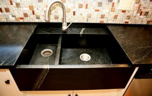 Granite Sink in an Apron Front design provides a modern look.